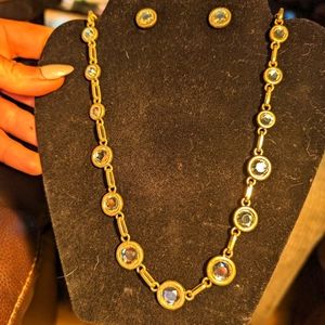 Coldwater Creek vintage set matte gold & graduated clear stone necklace/earrings